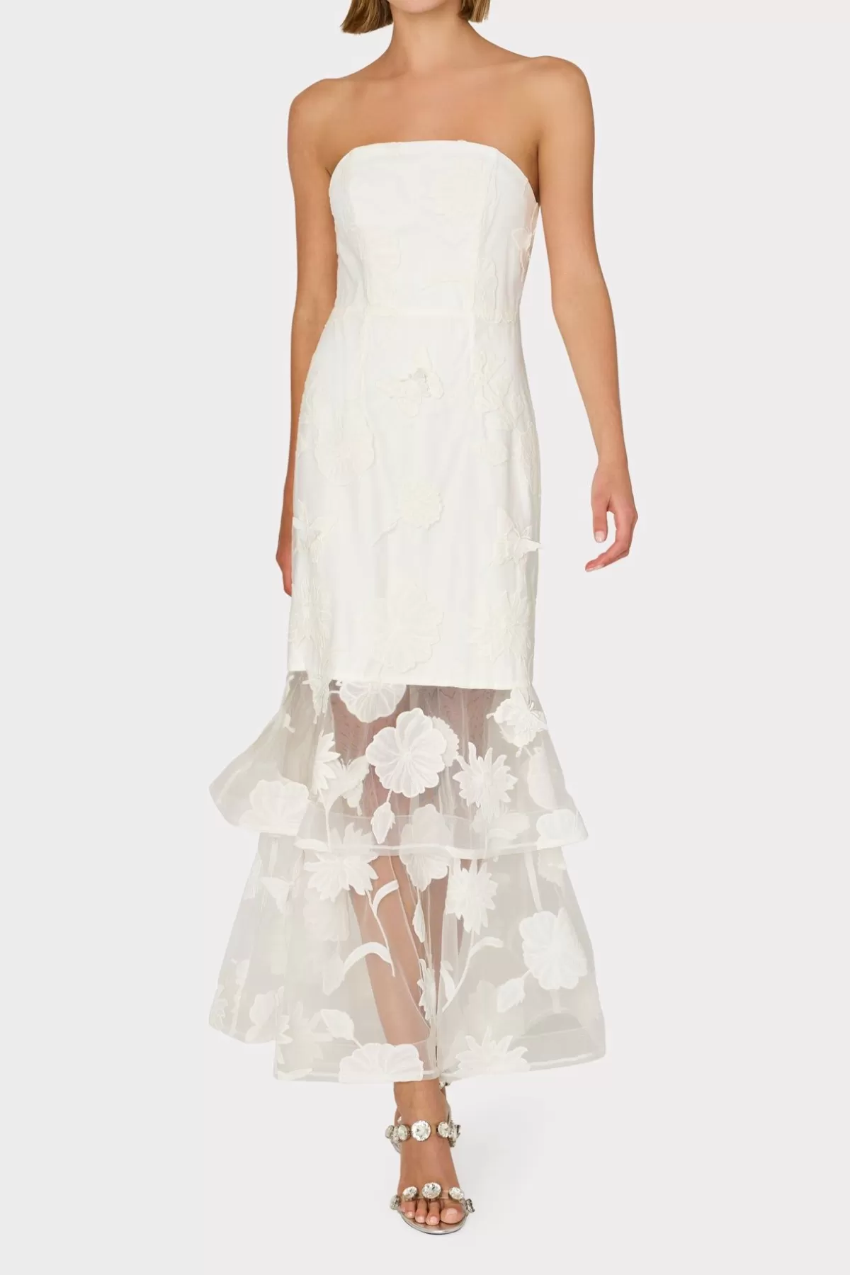 3D Butterfly Embroidery Strapless Dress-MILLY Sale