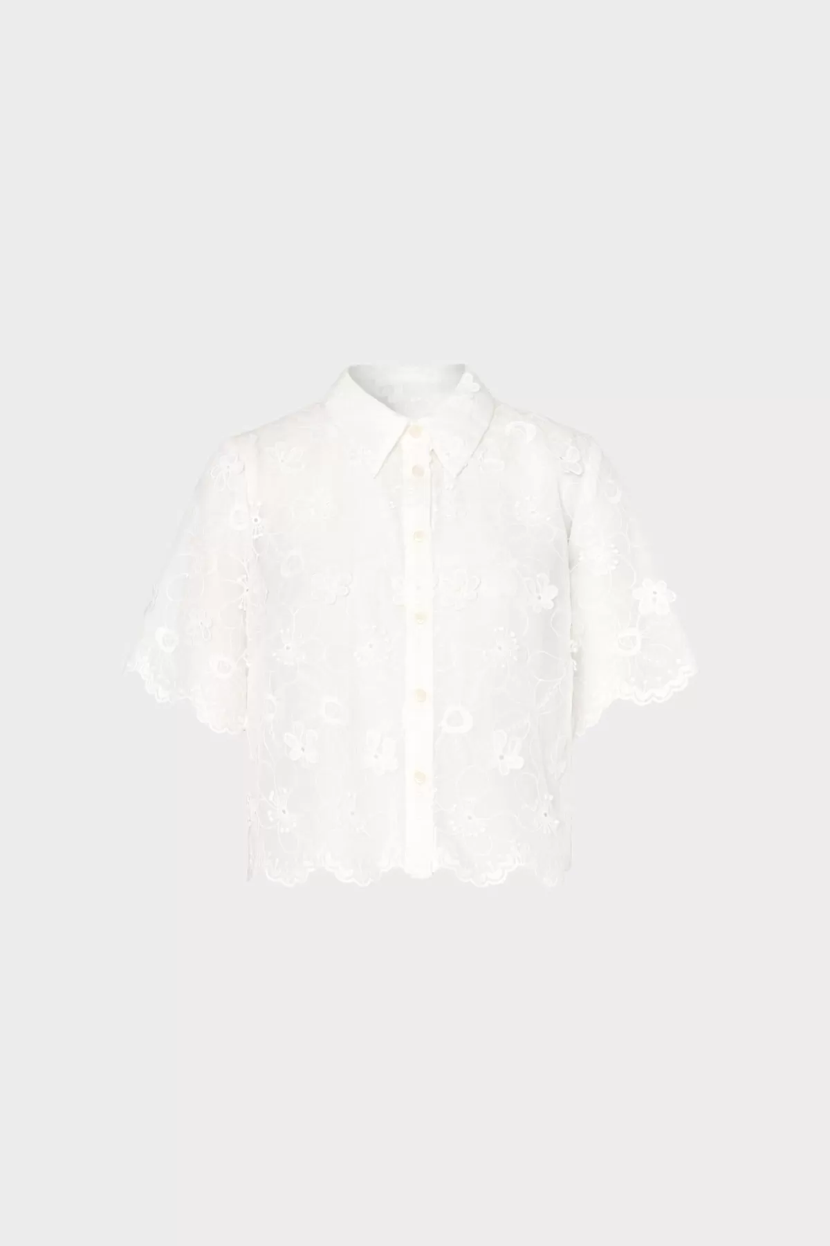 3D Floral Cotton Eyelet Button Up Top-MILLY Flash Sale