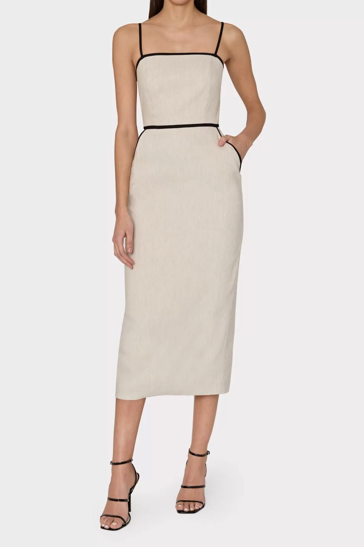 Amara Linen Contrast Midi Dress-MILLY Store