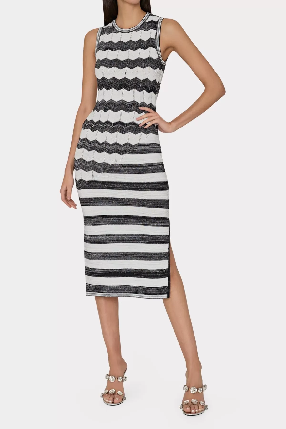 Asymetrical Zig Zag Midi Dress-MILLY Online