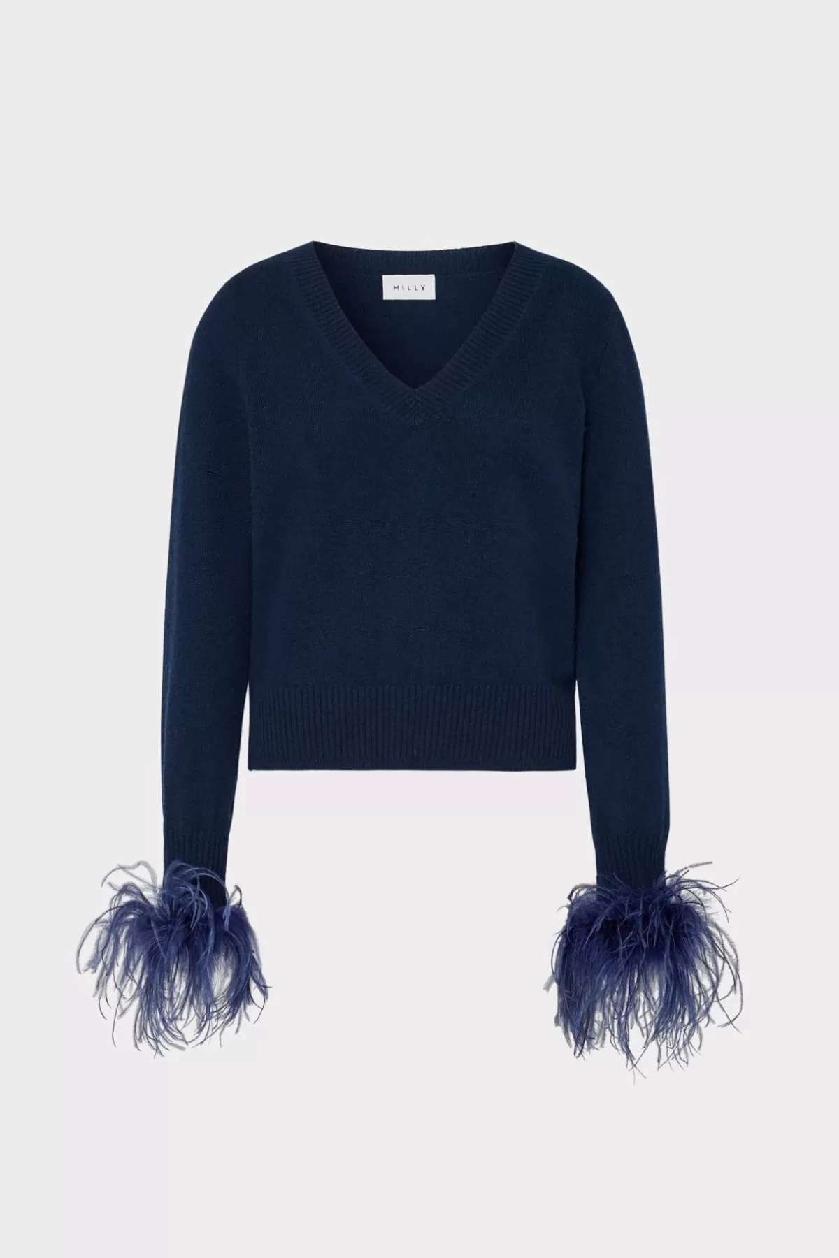 Feather Cuff V-Neck Sweater-MILLY Shop