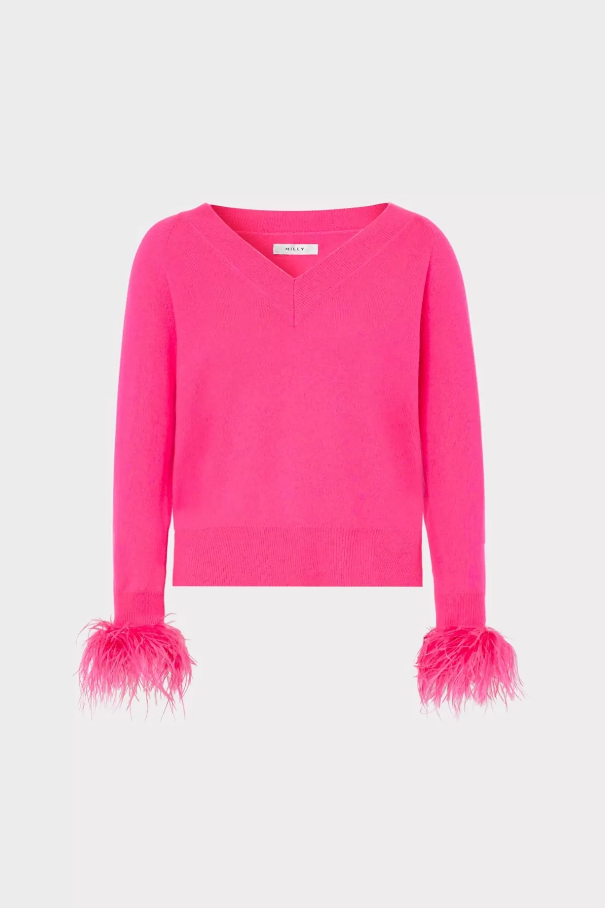 Feather Cuff V-Neck Sweater-MILLY Best Sale