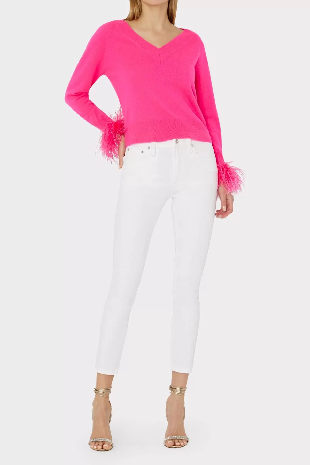 Feather Cuff V-Neck Sweater-MILLY Best Sale