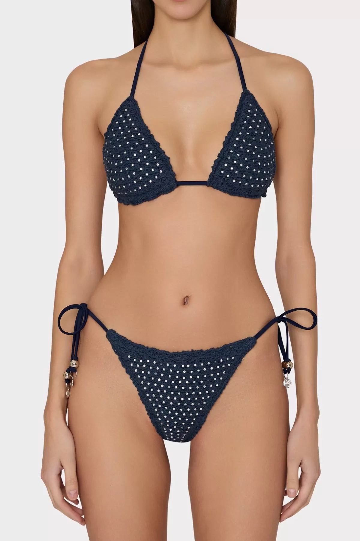 Glimmer Crochet Bikini Top With Crystal Applique-MILLY Online