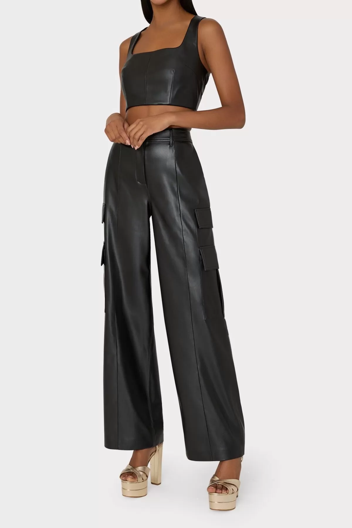 Nickie Vegan Leather Crop Top-MILLY Discount