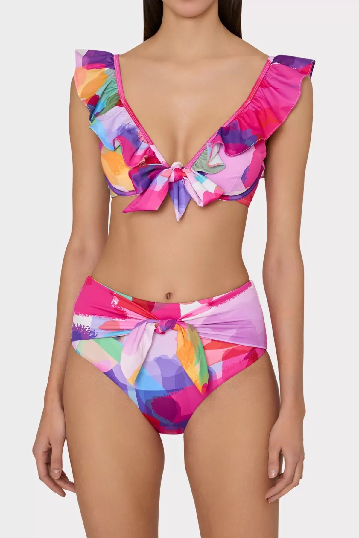 Rainbow Waterfall Ruffle Bikini Top-MILLY Fashion