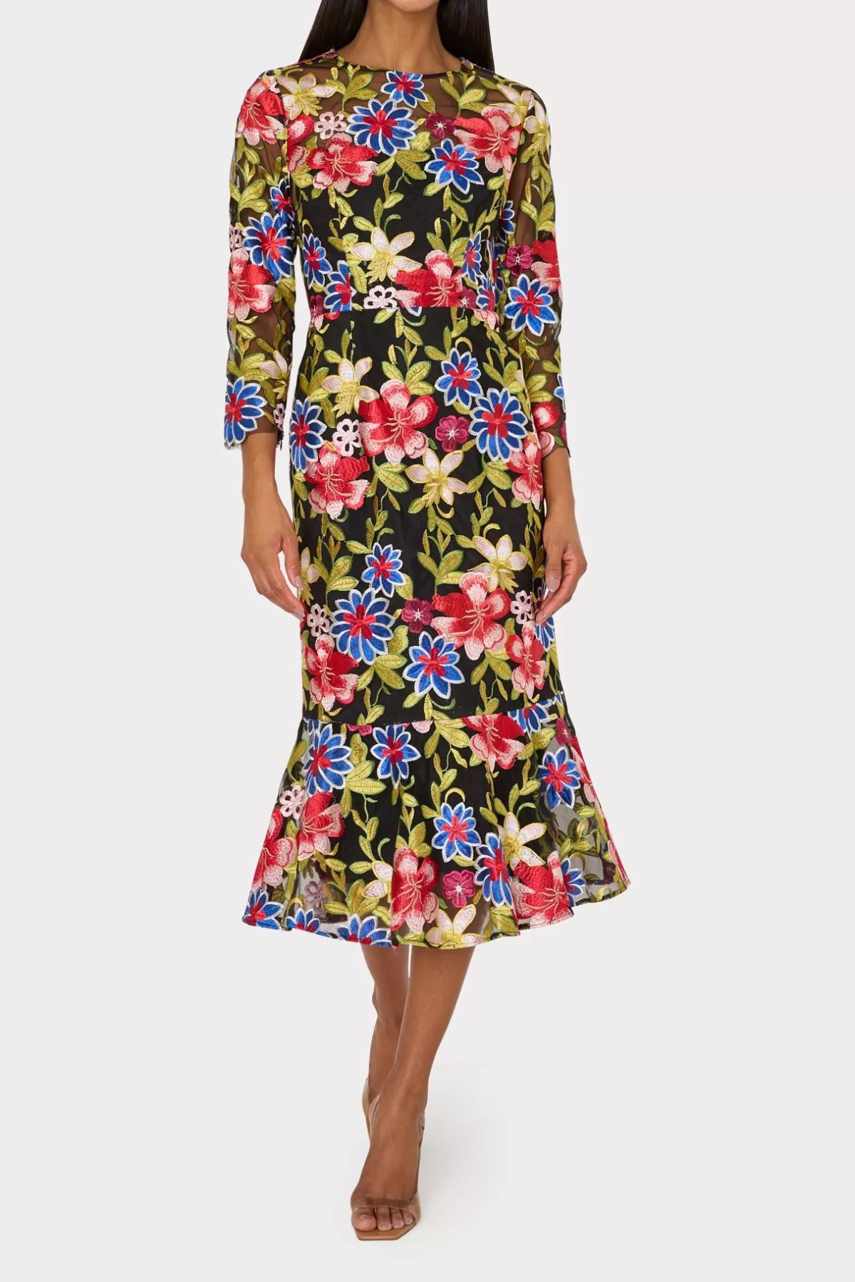 Rosalind Floral Embroidery Dress-MILLY Outlet