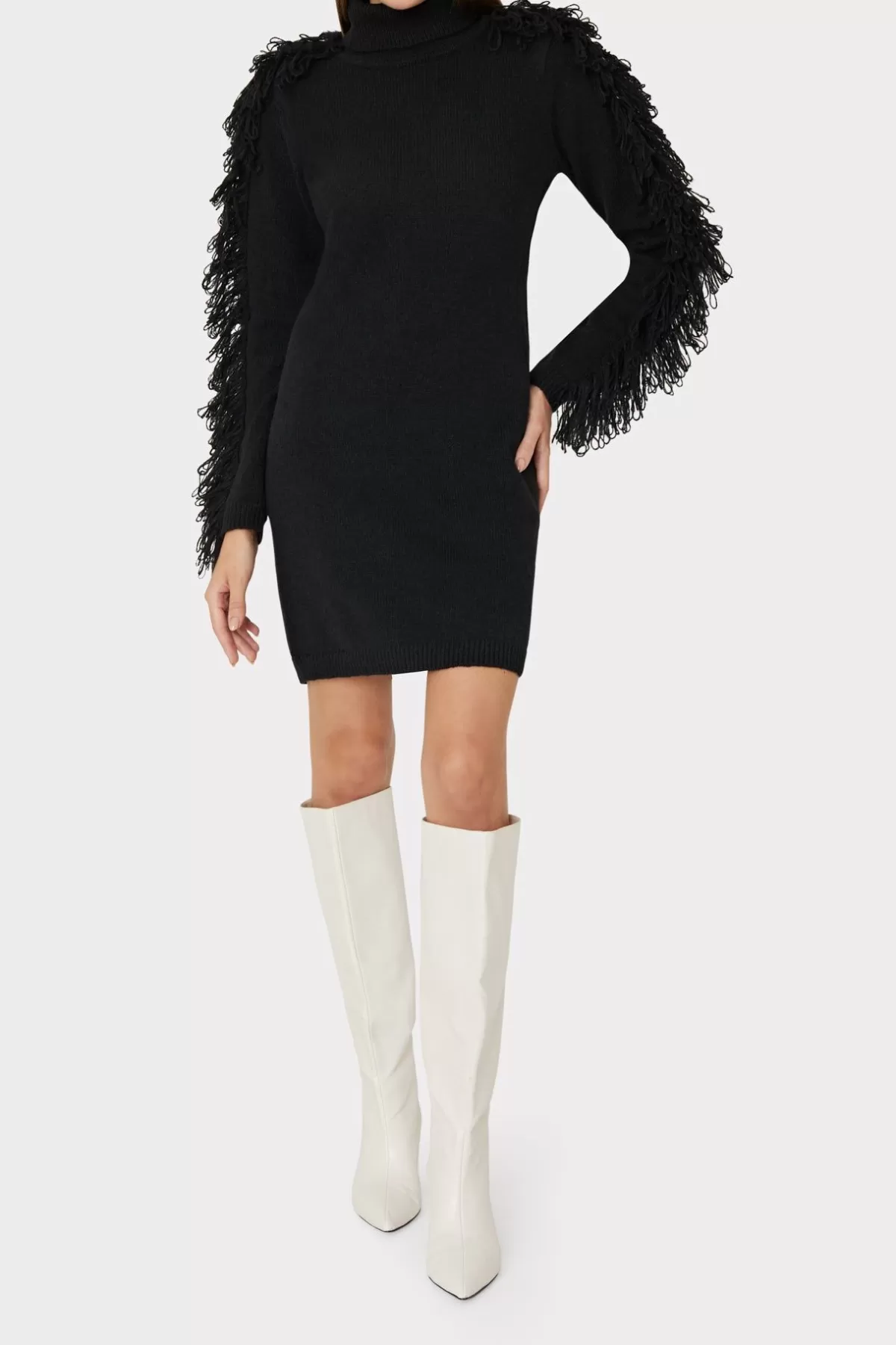 Rowe Fringe Sleeve Turtleneck Mini Dress-MILLY Online