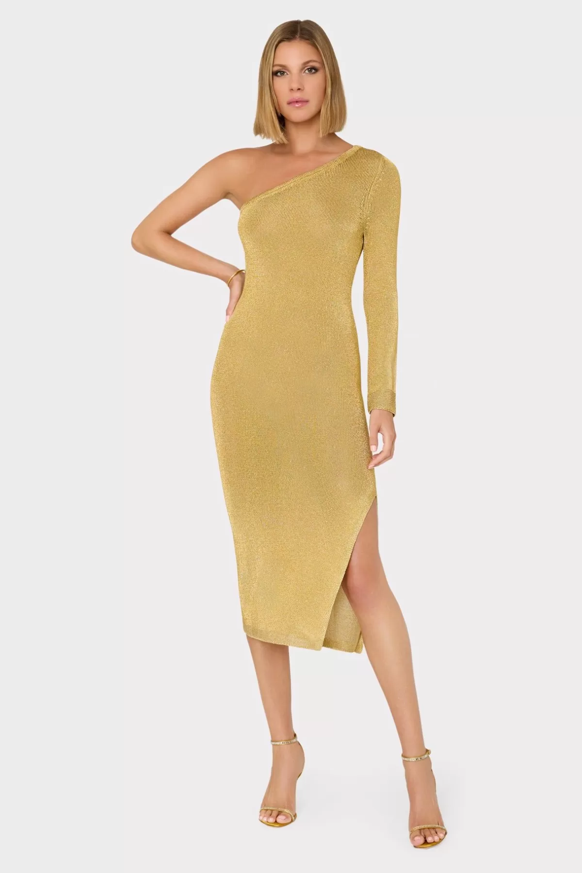 Senna Metallic One Shoulder Midi Dress-MILLY Sale