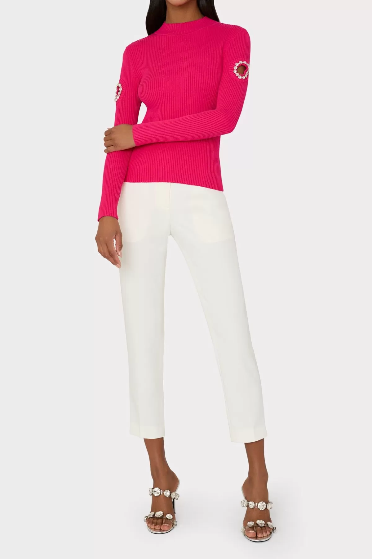 Shoulder Cut Out Knit Mock Neck-MILLY Outlet