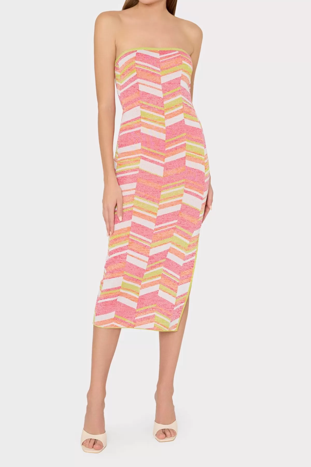 Strapless Multicolor Chevron Knit Dress-MILLY Hot