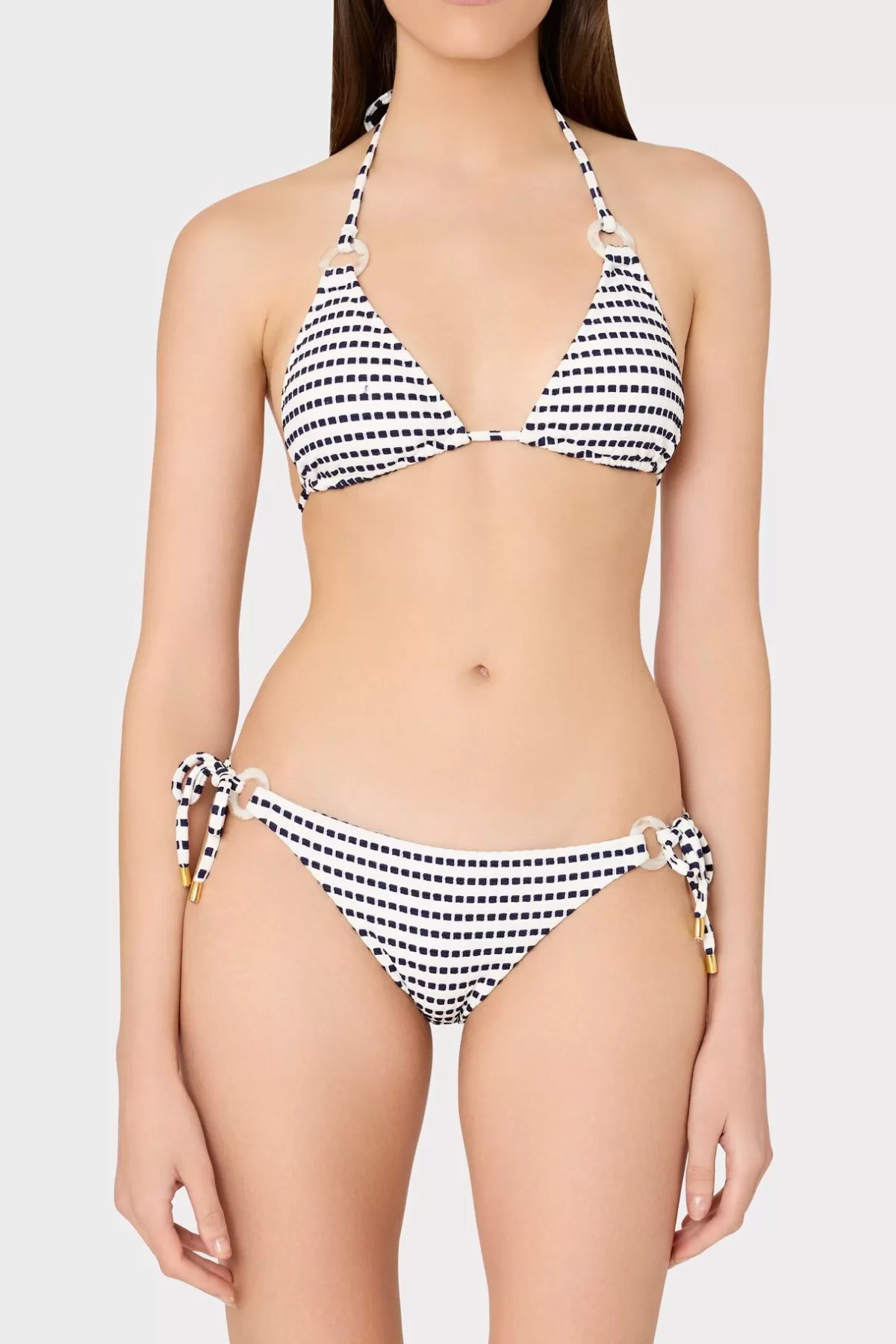 Textured Stripe Ring Triangle Bikini Top-MILLY Best