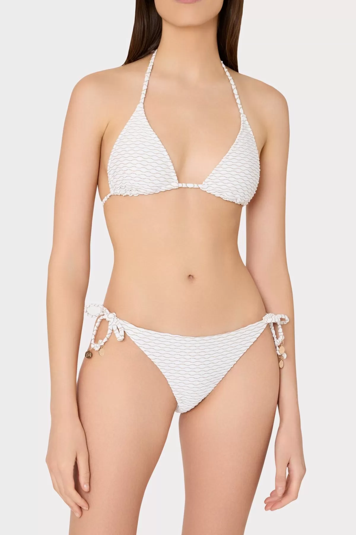 Textured Waves Triangle Bikini Top-MILLY Discount