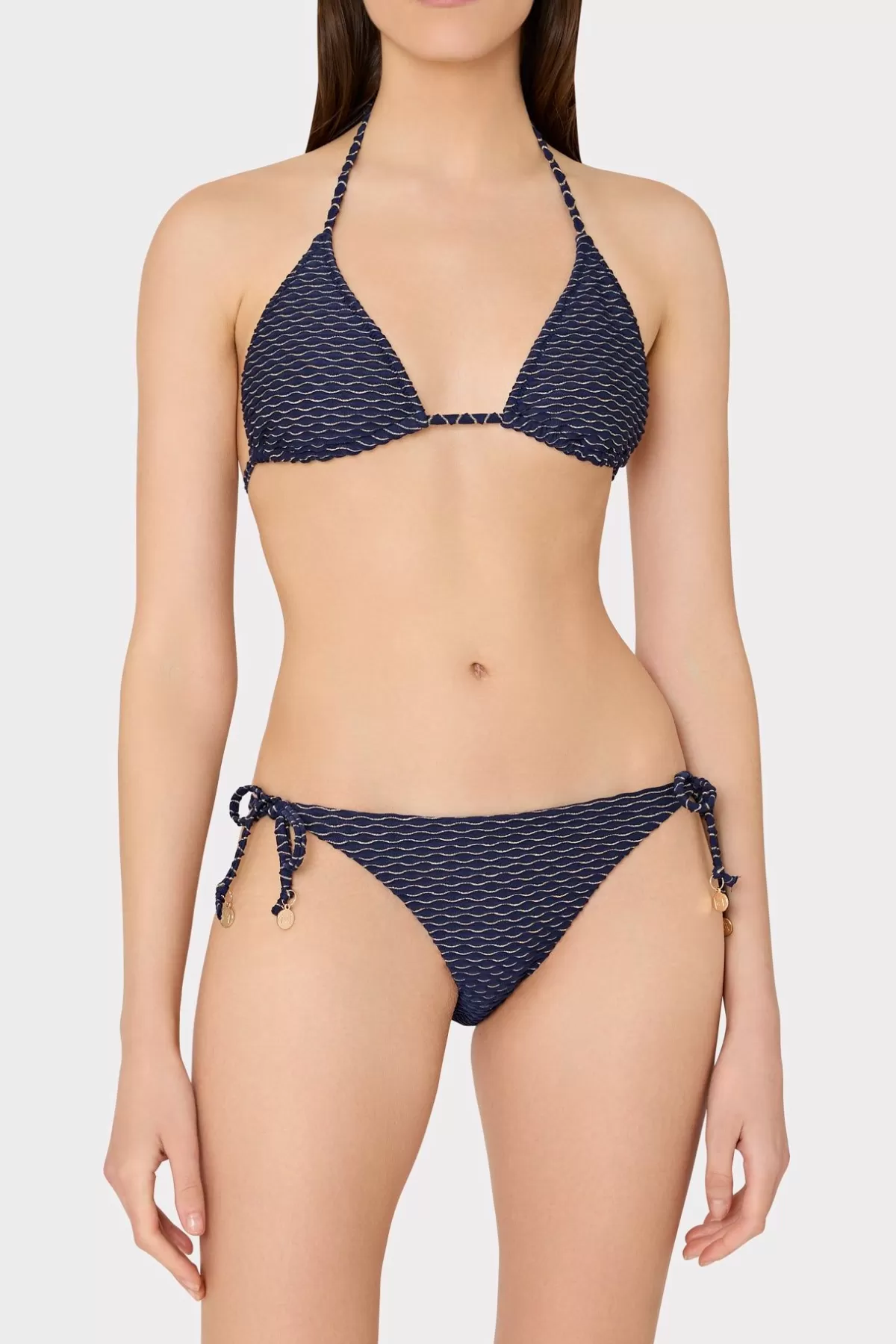 Textured Waves Triangle Bikini Top-MILLY Discount