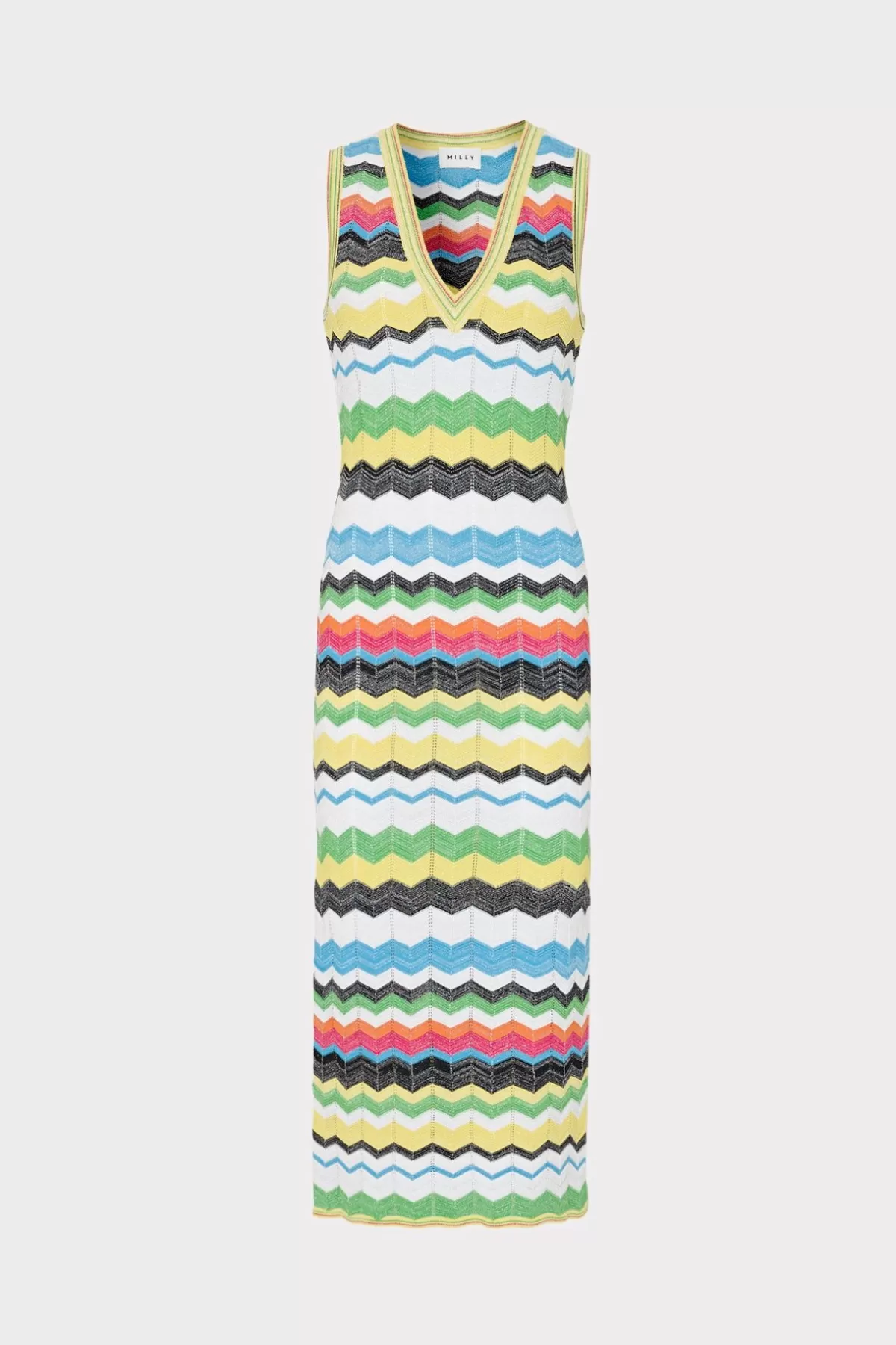 V-Neck Zig Zag Midi Dress-MILLY Discount