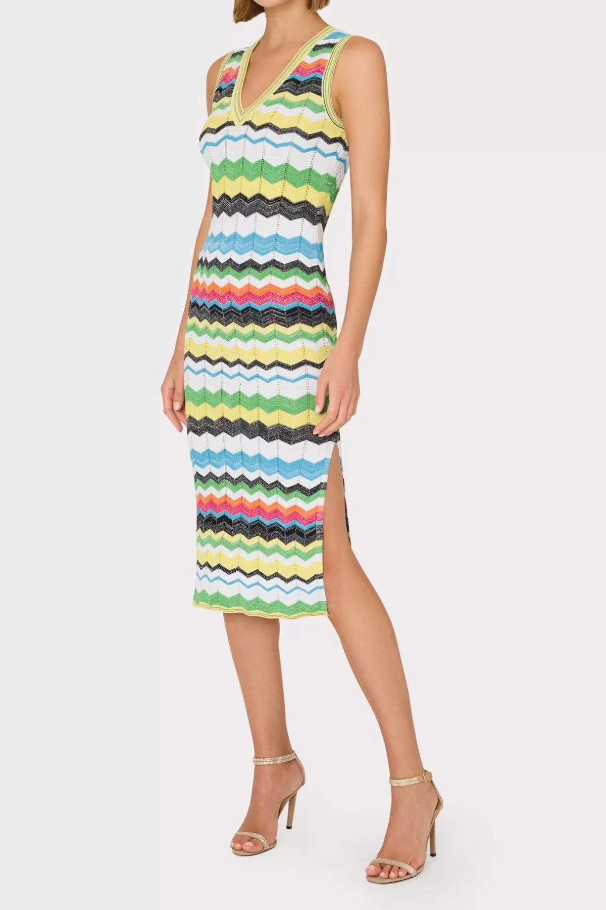 V-Neck Zig Zag Midi Dress-MILLY Discount